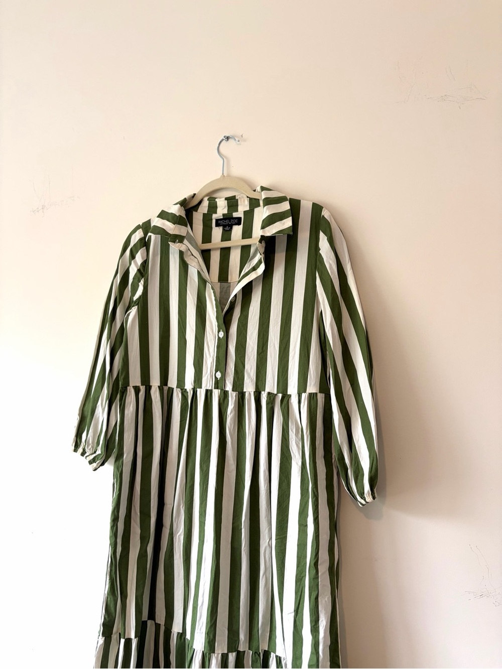 Rachel Zoe Green & White Striped Midi Dress - Casual Shirt Style - Picture 4 of 6